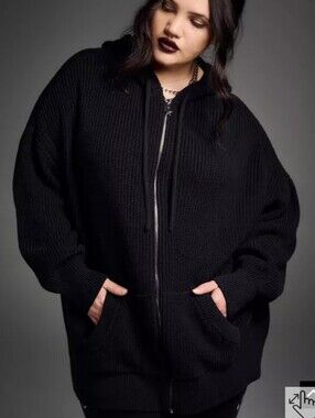 Torrid Oversized Black Zip-Up Hoodie Sweater - Women's 2X